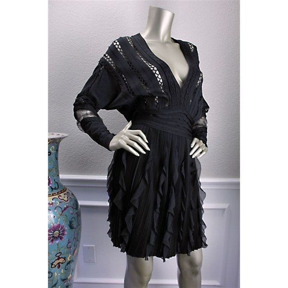 NWT GIVENCHY Black Sheer Lace Cutout Ruffle Stretchy Dress XS - Picture 1 of 7